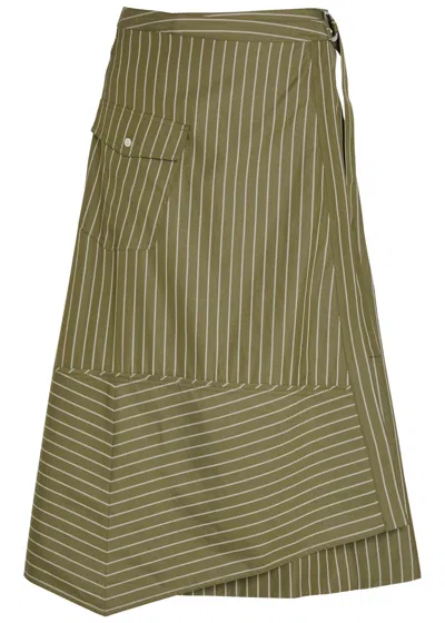 3.1 Phillip Lim Striped Cotton-poplin Wrap Midi Skirt In Green