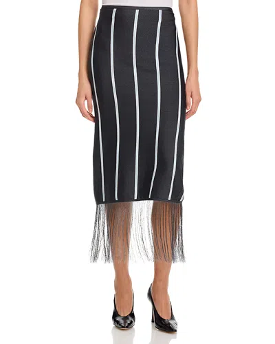 3.1 Phillip Lim Striped Fringe Trim Midi Skirt In Black