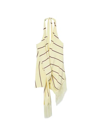 3.1 Phillip Lim Draped Stripe Halter Top With Fringe Yuzu Multi In Yellow