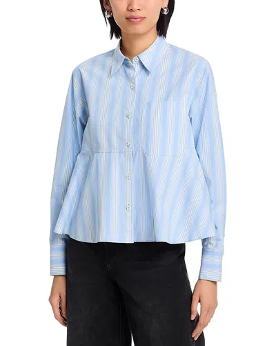 3.1 Phillip Lim Button-up Flounce Stripe Shirt In Blue
