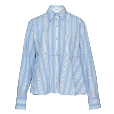3.1 Phillip Lim Striped Long Sleeve Shirt With Flounce In Blue