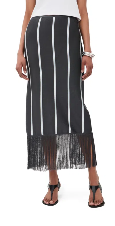 3.1 Phillip Lim Striped Midi Skirt With Fringe Slate Multi In Gray
