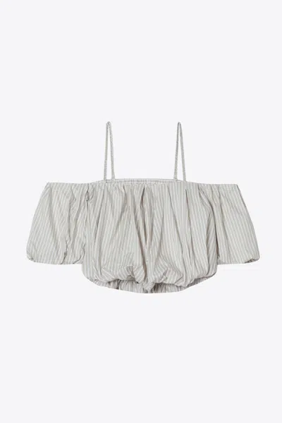 3.1 Phillip Lim Striped Off Shoulder Cotton Top In Gray
