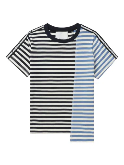 3.1 Phillip Lim Patchwork Striped Cotton T-shirt In Black