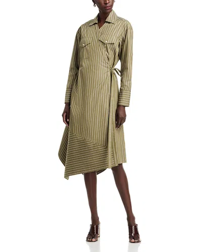 3.1 Phillip Lim Striped Poplin Asymmetrical Shirtdress In Green