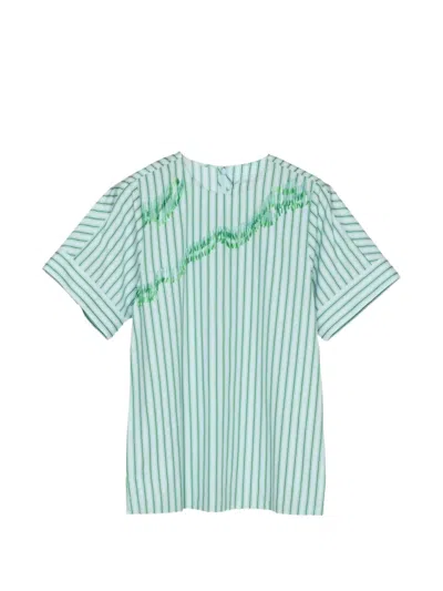3.1 Phillip Lim Striped-pattern Abstract-embroidery Top In Blue
