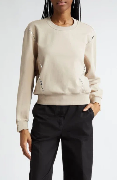 3.1 Phillip Lim Stud Detail Mixed Media Cotton Sweatshirt In Concrete