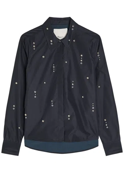 3.1 Phillip Lim Stud-embellished Cotton-blend Shirt In Blue