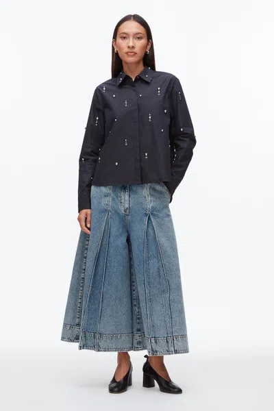 3.1 Phillip Lim Stud Embellished Cropped Shirt In Blue