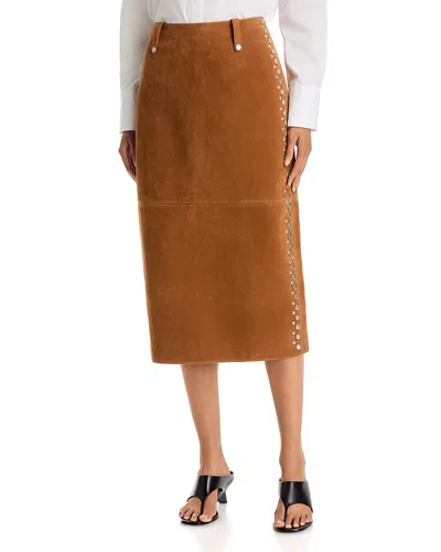 3.1 Phillip Lim Studded Faux Suede Midi Skirt In Brown