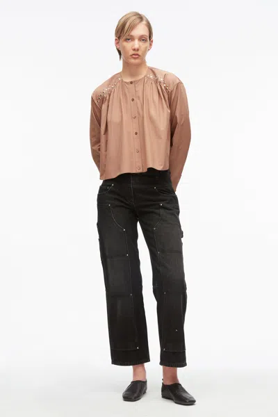 3.1 Phillip Lim Studded Gathered Poplin Blouse In Brown