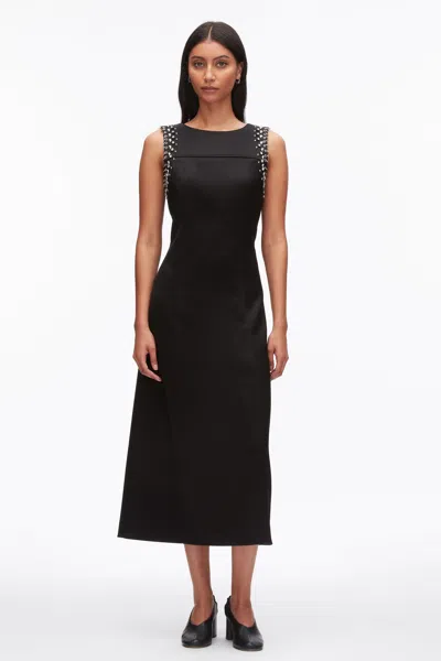 3.1 Phillip Lim Studded Satin Sleeveless Midi Dress In Black