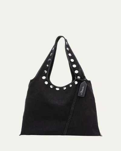 3.1 Phillip Lim Studded Washed Denim Market Tote Bag In Black