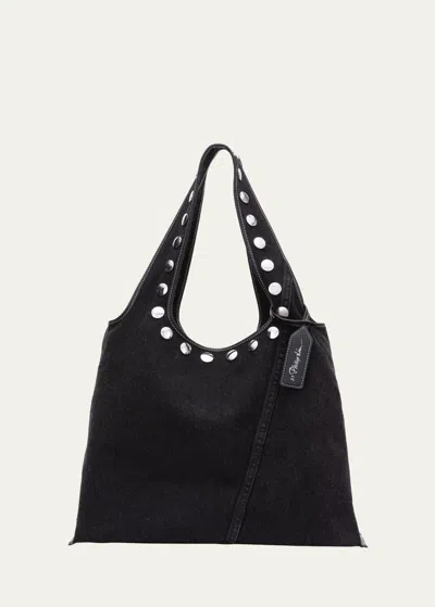 3.1 PHILLIP LIM STUDDED WASHED DENIM MARKET TOTE BAG