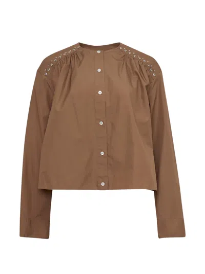 3.1 Phillip Lim Stud-embellished Gathered Blouse In Brown
