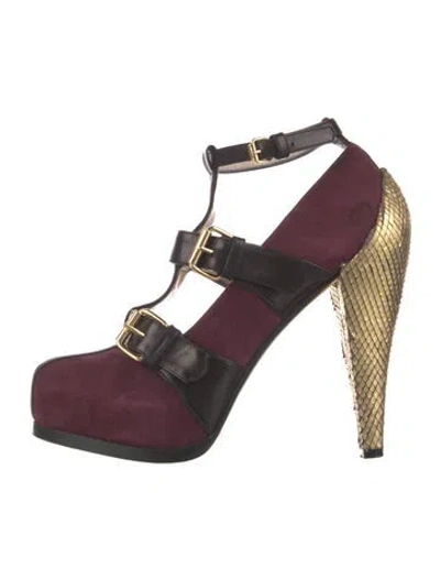 Pre-owned 3.1 Phillip Lim Suede Colorblock Pattern T-strap Pumps In Purple