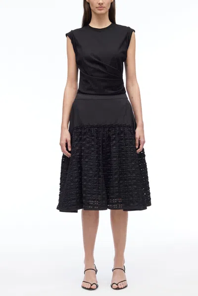 3.1 Phillip Lim Taffeta Check Midi Skirt In Black
