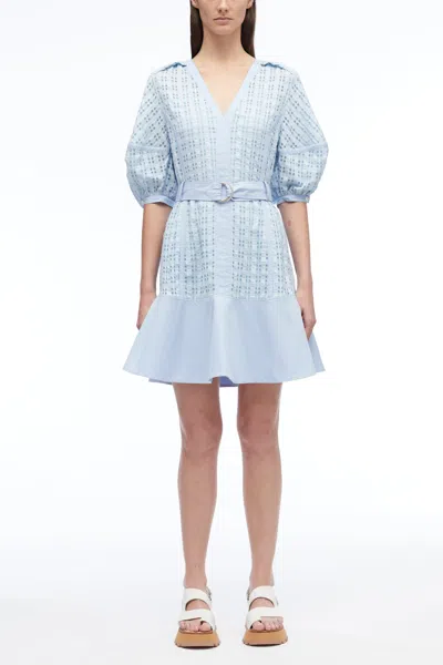 3.1 Phillip Lim Taffeta Check Puff Sleeve Dress In Blue