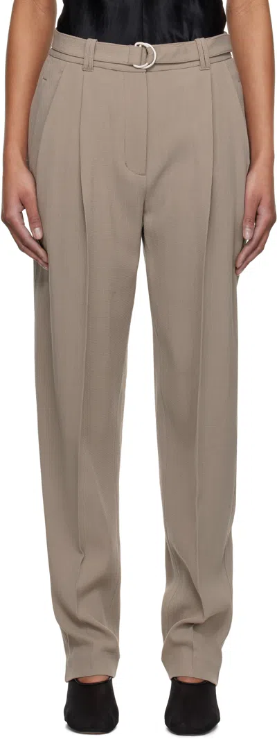 3.1 Phillip Lim Taupe Double Pleat Tapered Trousers In Stone Grey