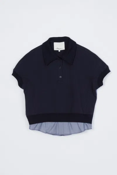 3.1 Phillip Lim Terry Polo With Shirting-back In Blue