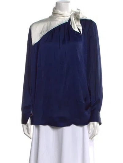 Pre-owned 3.1 Phillip Lim Tie Neck Long Sleeve Blouse In Blue