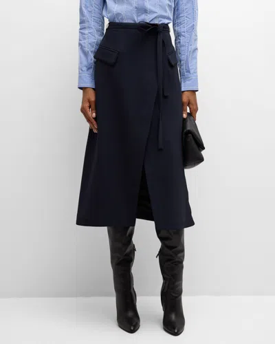 3.1 Phillip Lim Tie-waist Faux-wrap Midi Skirt In Midnight Blue