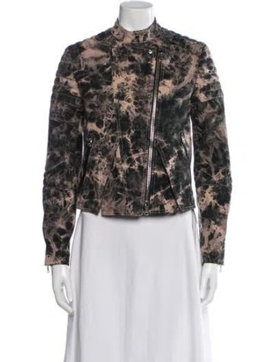Pre-owned 3.1 Phillip Lim Tie-dye Print Biker Jacket In Black