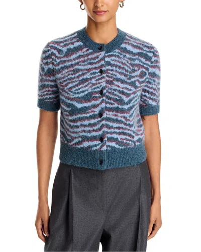 3.1 Phillip Lim Tiger Print Short Sleeve Cardigan Sweater In Blue