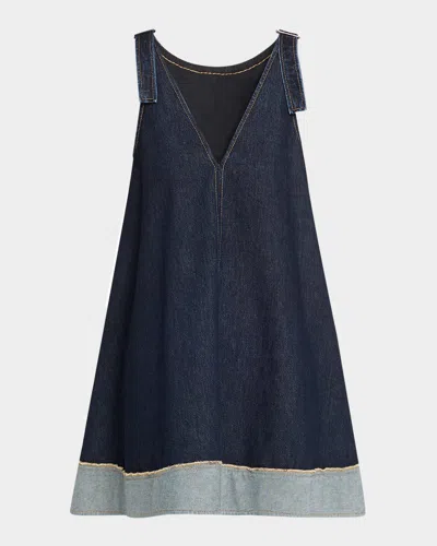 3.1 Phillip Lim Trapeze Denim Contrast-hem Mini Dress In Blue