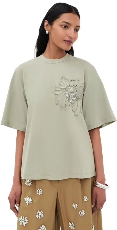 3.1 Phillip Lim Trapeze Tee With Floral Applique Sage In Gray