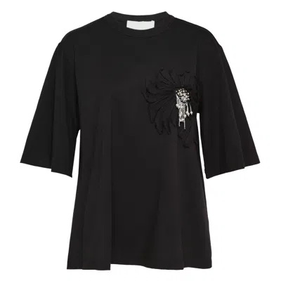 3.1 Phillip Lim Trapeze T-shirt With Floral Appliqué In Black