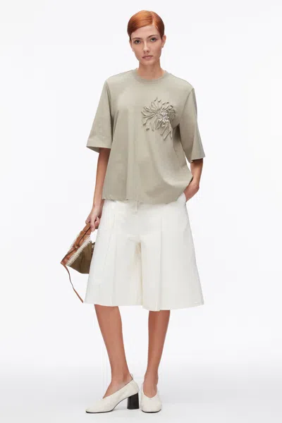 3.1 Phillip Lim Trapeze T-shirt With Floral Appliqué In Sage
