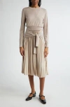 3.1 Phillip Lim Two-piece Tie Waist Long Sleeve Pleated Dress In Taupe