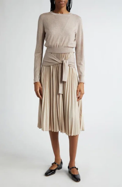 3.1 Phillip Lim Two-piece Tie Waist Long Sleeve Pleated Dress In Taupe