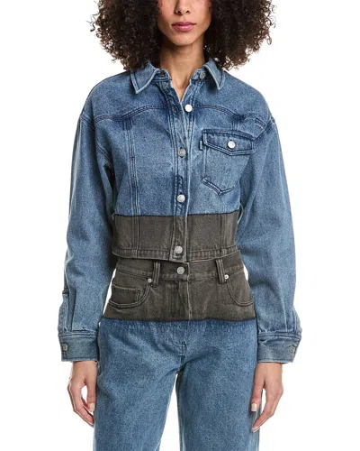3.1 Phillip Lim Two-toned Denim Cropped Shirt Jacket In Me483-med Blue Multi