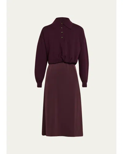 3.1 Phillip Lim Ultra-fine Merino Wool Combo Dress In Burgundy