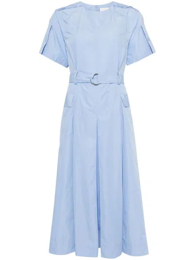3.1 Phillip Lim Belted Pleated Cotton-blend Poplin Midi Dress In Oxford Blue