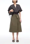 3.1 Phillip Lim Utility Faille Midi Skirt With Lacing In Green