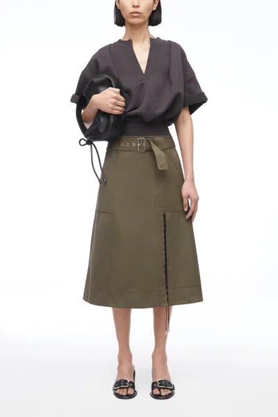 3.1 Phillip Lim Utility Faille Midi Skirt With Lacing In Green