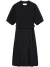 3.1 Phillip Lim Black Short Sleeve French Terry Combo Midi Dress In Black