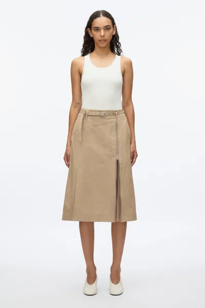 3.1 Phillip Lim Utility Skirt With Zip Chiffon Godet In Khaki
