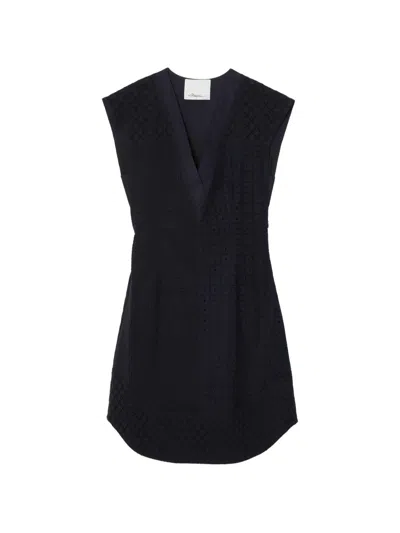3.1 Phillip Lim V-neck Belted Cotton Mini Dress In Blue