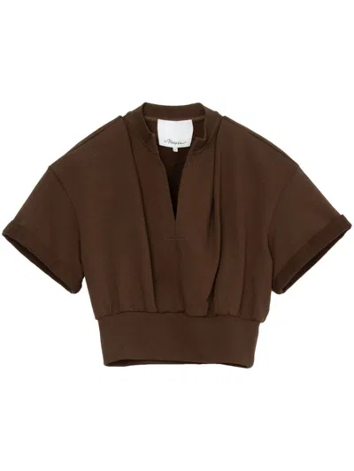 3.1 Phillip Lim V-neck Cotton T-shirt In Brown