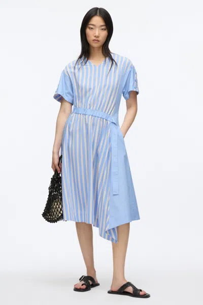 3.1 Phillip Lim V Neck Dress With Elasticated Waist In Oxford Blue Multi