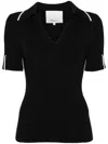 3.1 Phillip Lim V-neck Ribbed Polo Shirt In Midnight-ivory