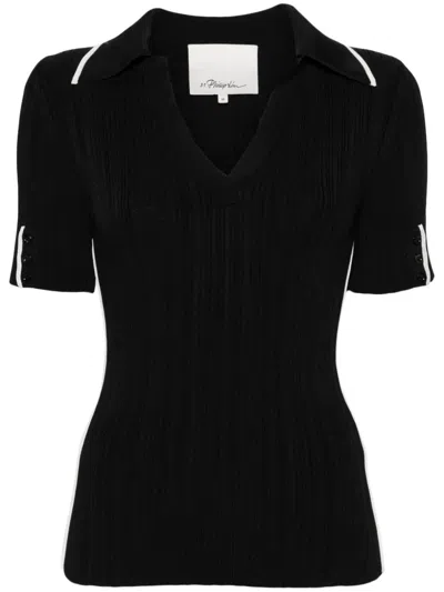 3.1 Phillip Lim V-neck Ribbed Polo Shirt In Midnight-ivory