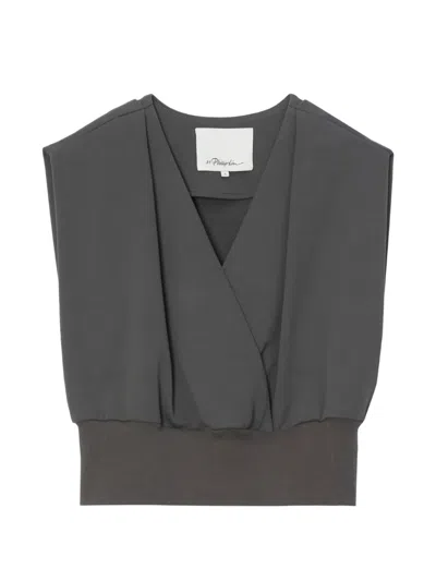 3.1 Phillip Lim V-neck Shoulder-pad Top In Gray
