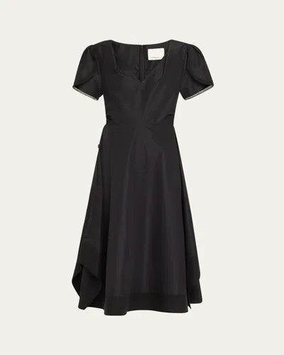 3.1 Phillip Lim V-neck Tulip-sleeve Midi Dress In Black