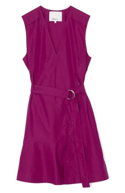 3.1 Phillip Lim V-neck Belted Cotton Blend Poplin Minidress In Purple