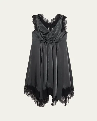 3.1 Phillip Lim V-neck Lace-trim Satin Midi Dress In Black